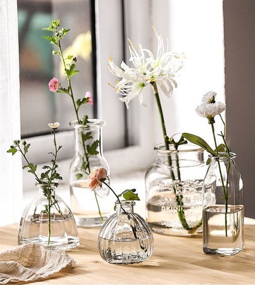 Clear Glass Small Vase Home Decor/Clear Glass Vase Set/Glass Bud Vase Sets/Dried flower vase/Bud Vase Set/Clear Glass Planter