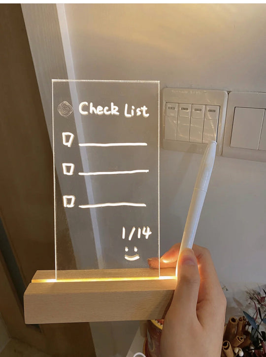 Clear writing board with LED/Unique tabletop dry erase board/ Decorative light up sign board/ Small whiteboard LED/ Ideal birthday gift