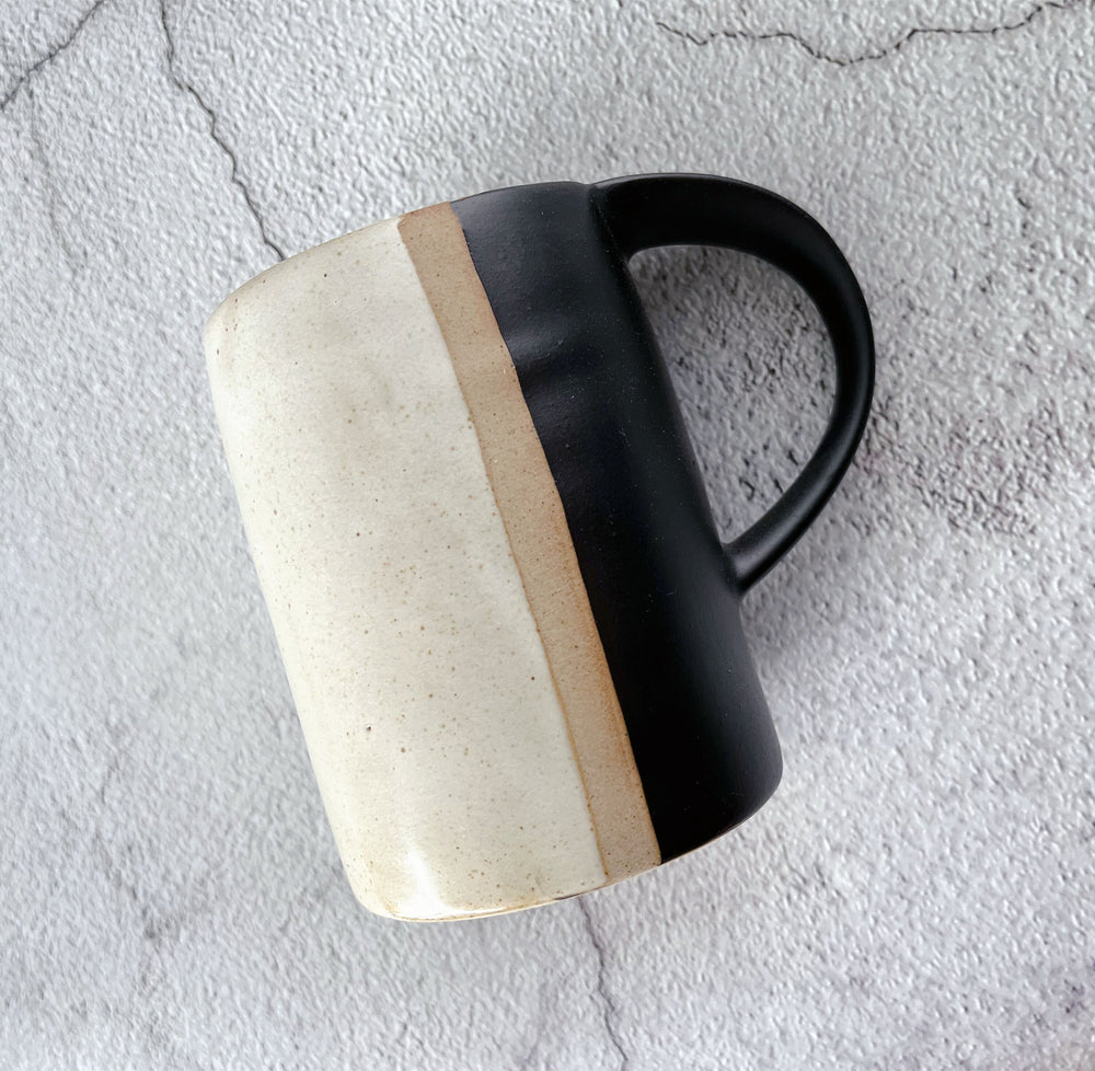 Stoneware unique mugs gift for him/Handmade coffee mugs/White and black mug/Birthday gift for him