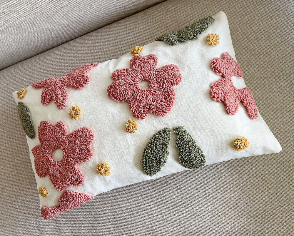 Pink lumbar pillow/Pink flower pillow/Pink green pillow/Blush pink throw pillow/Pink embroidered pillow/Lovely nursery pillow for girls room